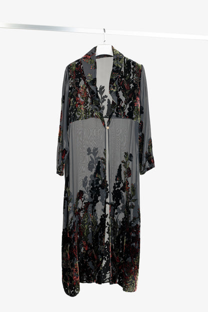 Citron Santa Monica Black Sheer Floral-Burnout Velvet Duster