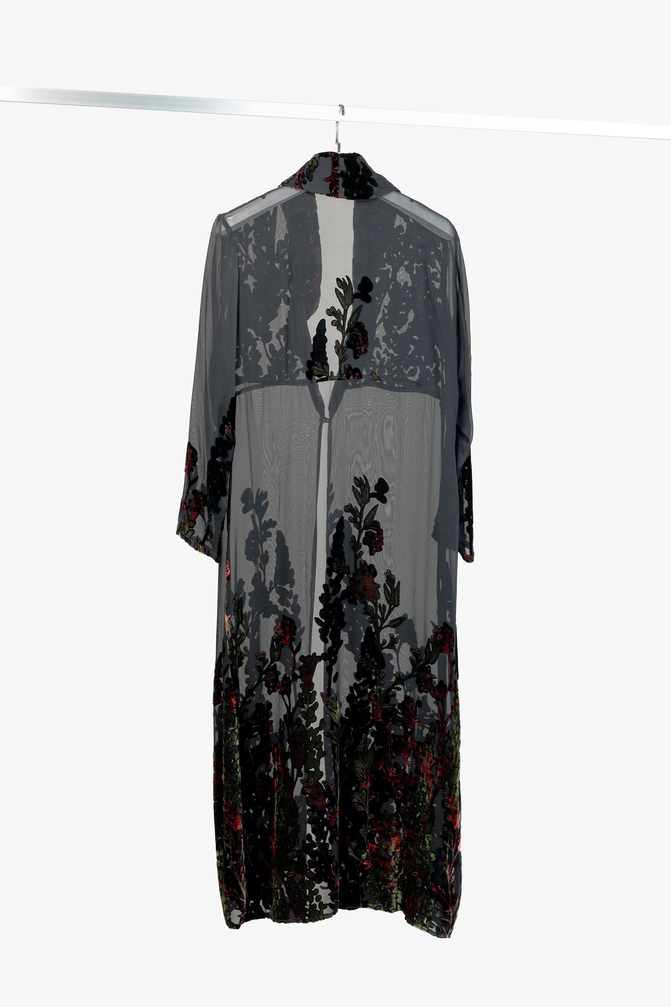 Citron Santa Monica Black Sheer Floral-Burnout Velvet Duster