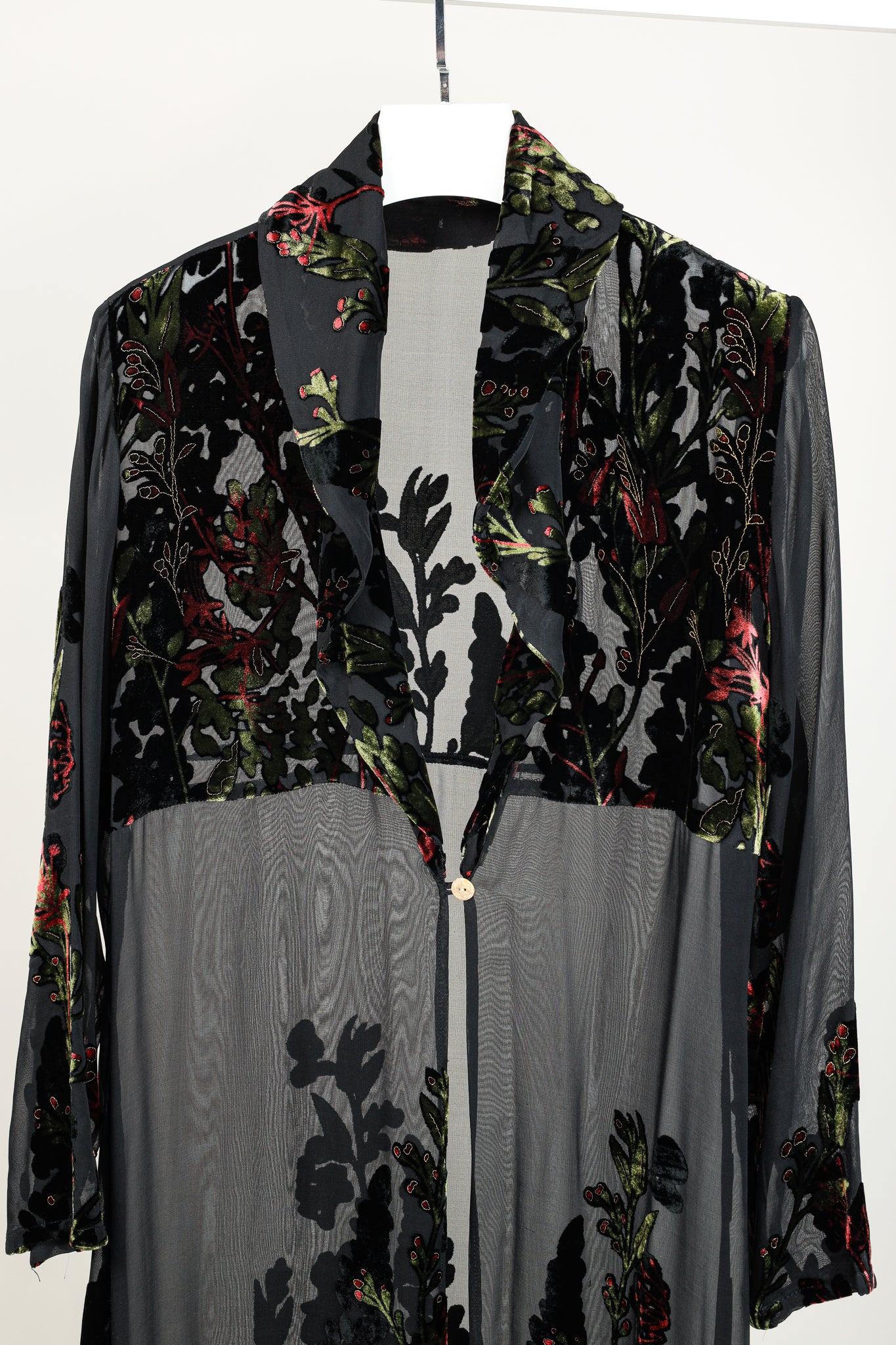 Citron Santa Monica Black Sheer Floral-Burnout Velvet Duster