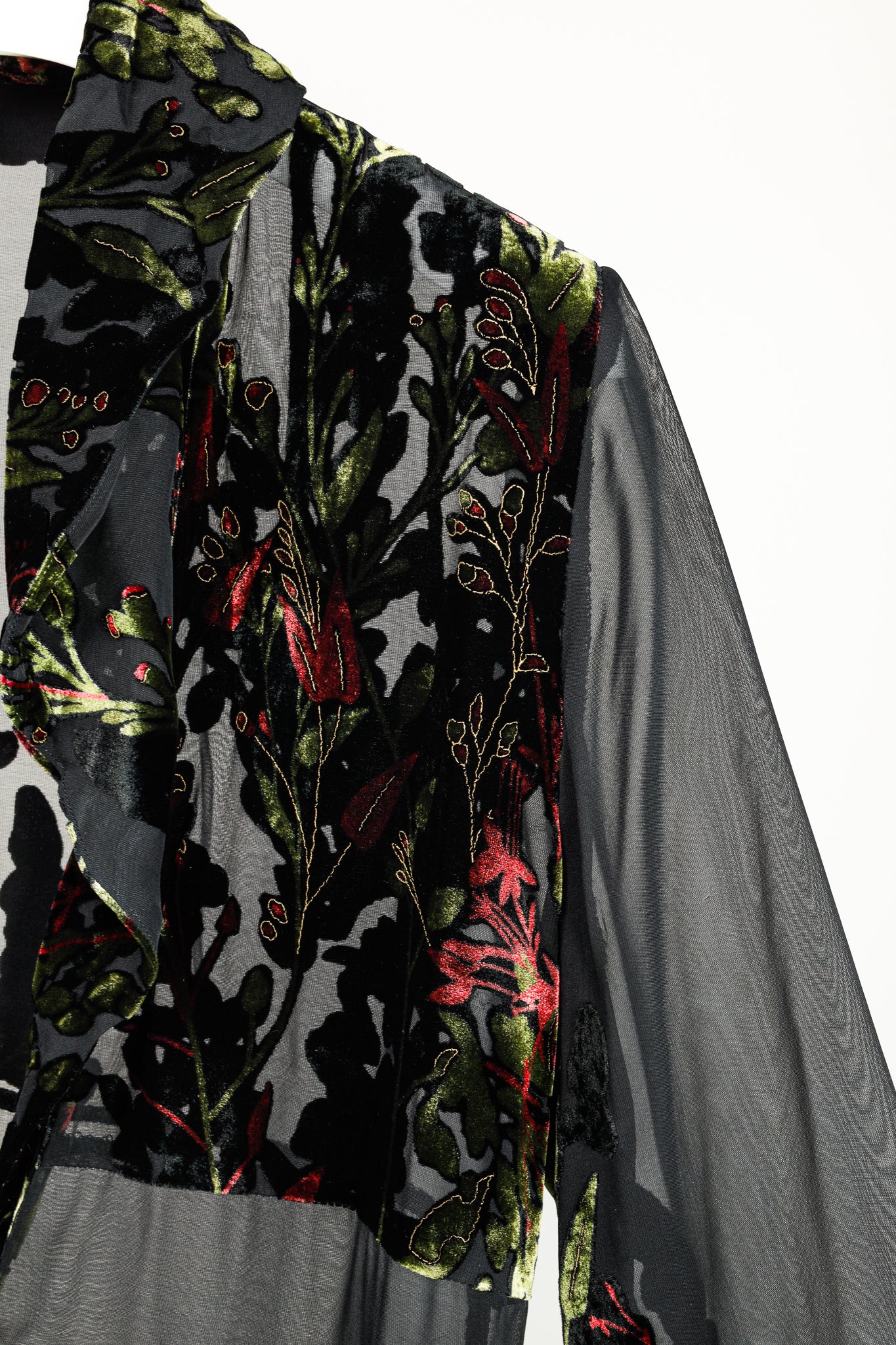 Citron Santa Monica Black Sheer Floral-Burnout Velvet Duster