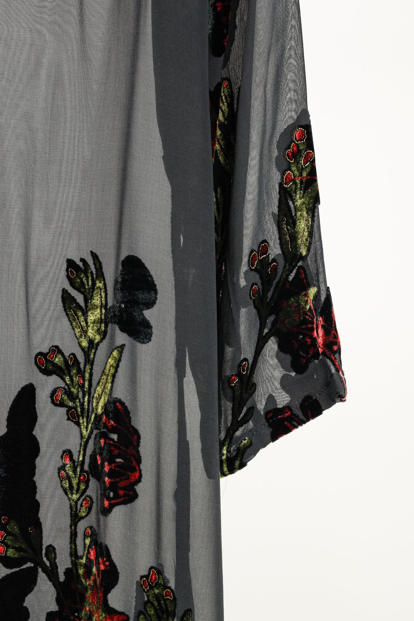 Citron Santa Monica Black Sheer Floral-Burnout Velvet Duster