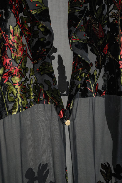 Citron Santa Monica Black Sheer Floral-Burnout Velvet Duster