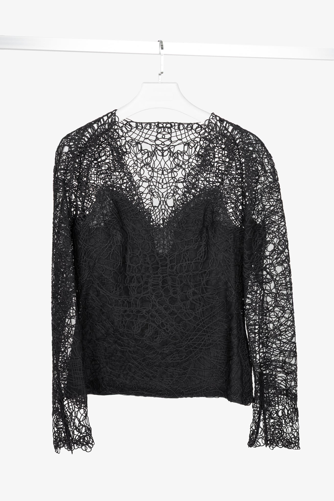 Tom Ford SS14 Black Soutache-Embroidered Long-Sleeve Top