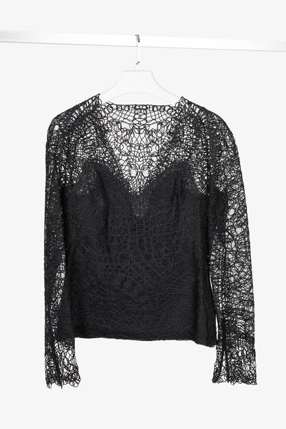 Tom Ford SS14 Black Soutache-Embroidered Long-Sleeve Top