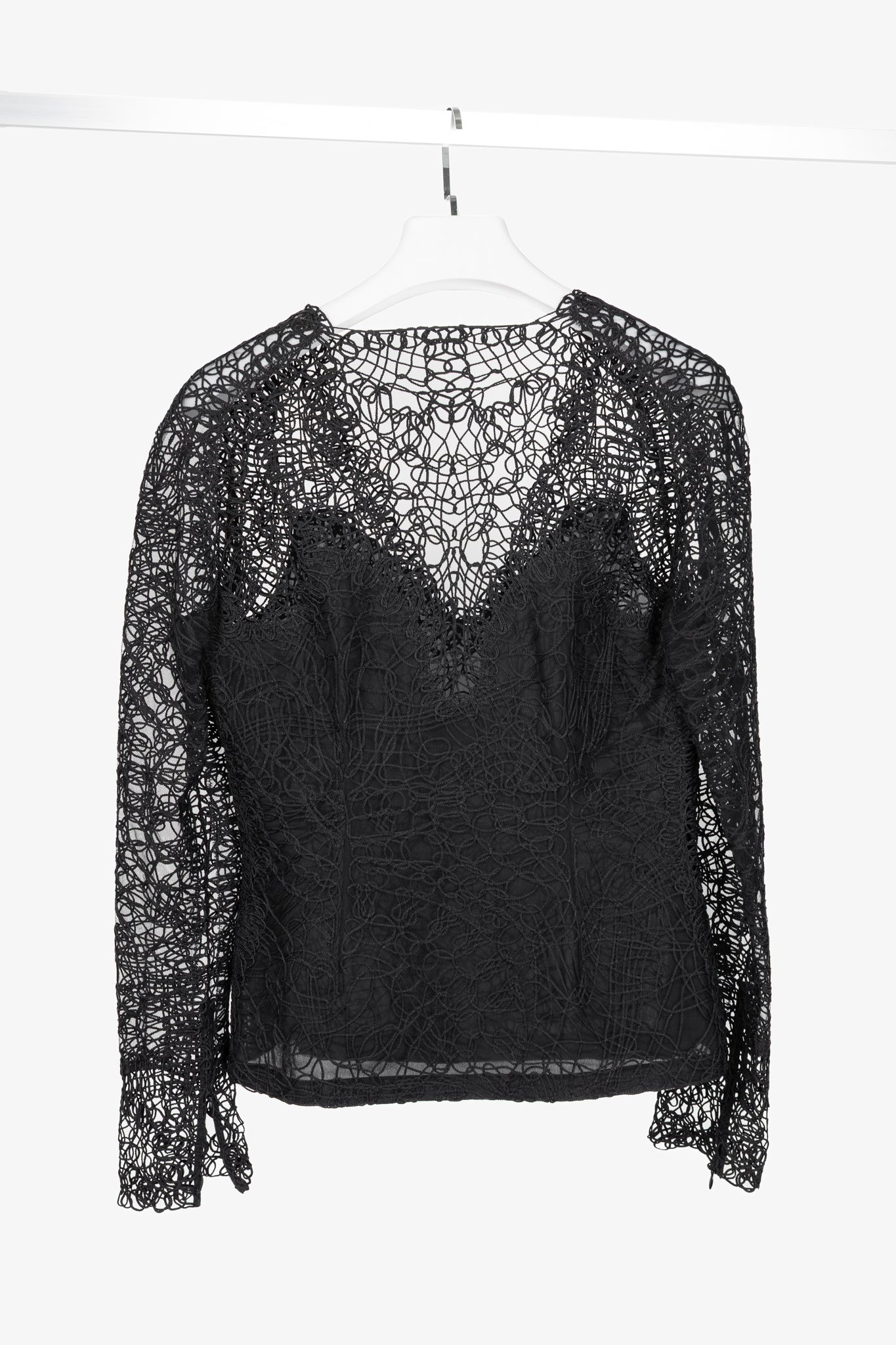 Tom Ford SS14 Black Soutache-Embroidered Long-Sleeve Top