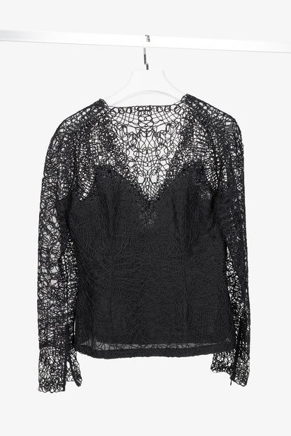 Tom Ford SS14 Black Soutache-Embroidered Long-Sleeve Top