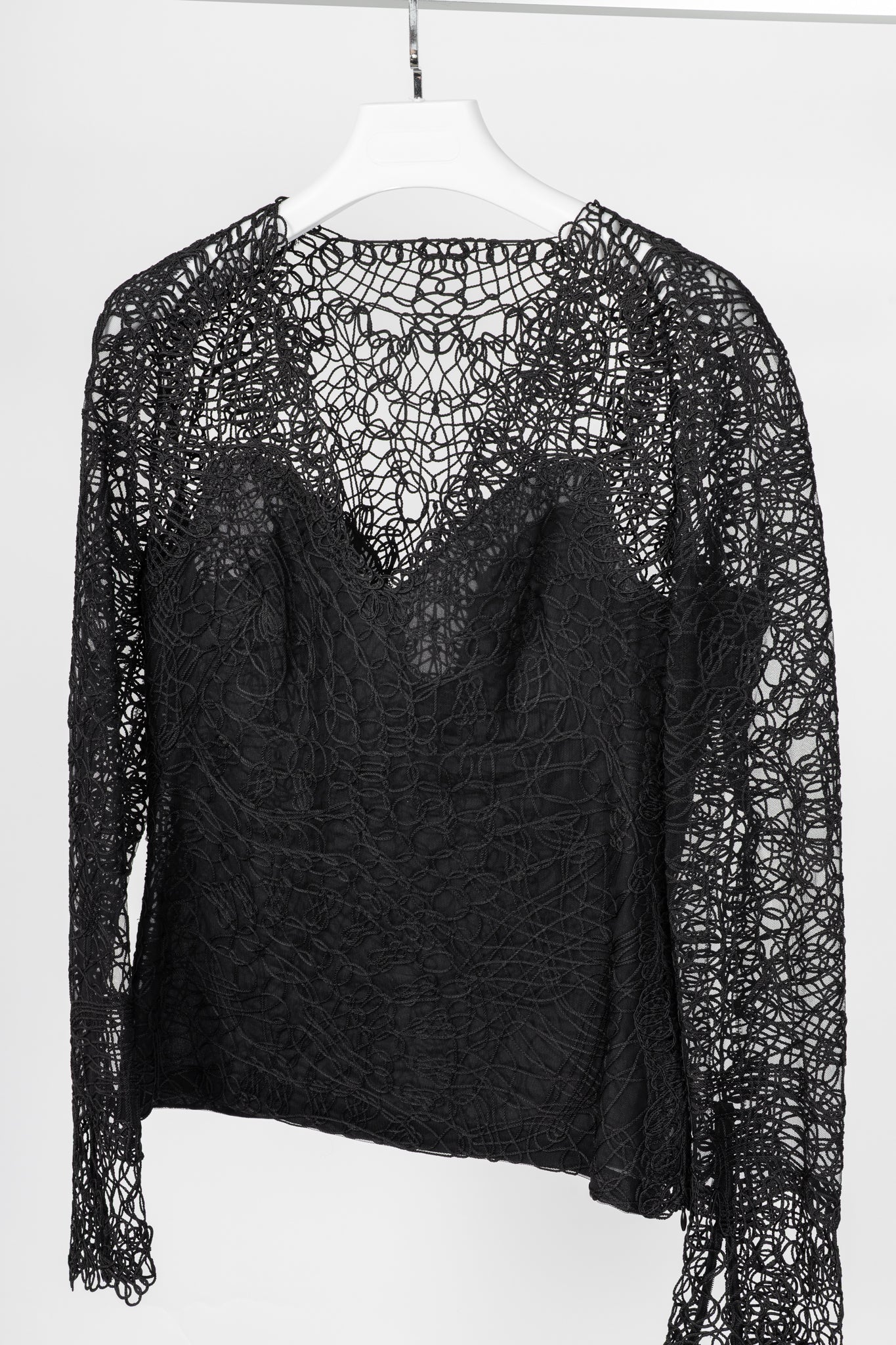 Tom Ford SS14 Black Soutache-Embroidered Long-Sleeve Top