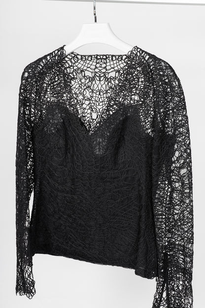 Tom Ford SS14 Black Soutache-Embroidered Long-Sleeve Top