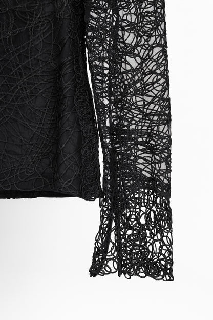Tom Ford SS14 Black Soutache-Embroidered Long-Sleeve Top