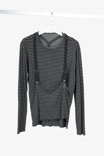 Daniele Alessandrini Grey & Black Striped Jersey Suspender T-Shirt