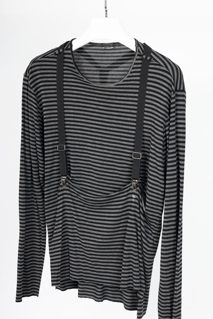 Daniele Alessandrini Grey & Black Striped Jersey Suspender T-Shirt