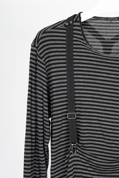 Daniele Alessandrini Grey & Black Striped Jersey Suspender T-Shirt