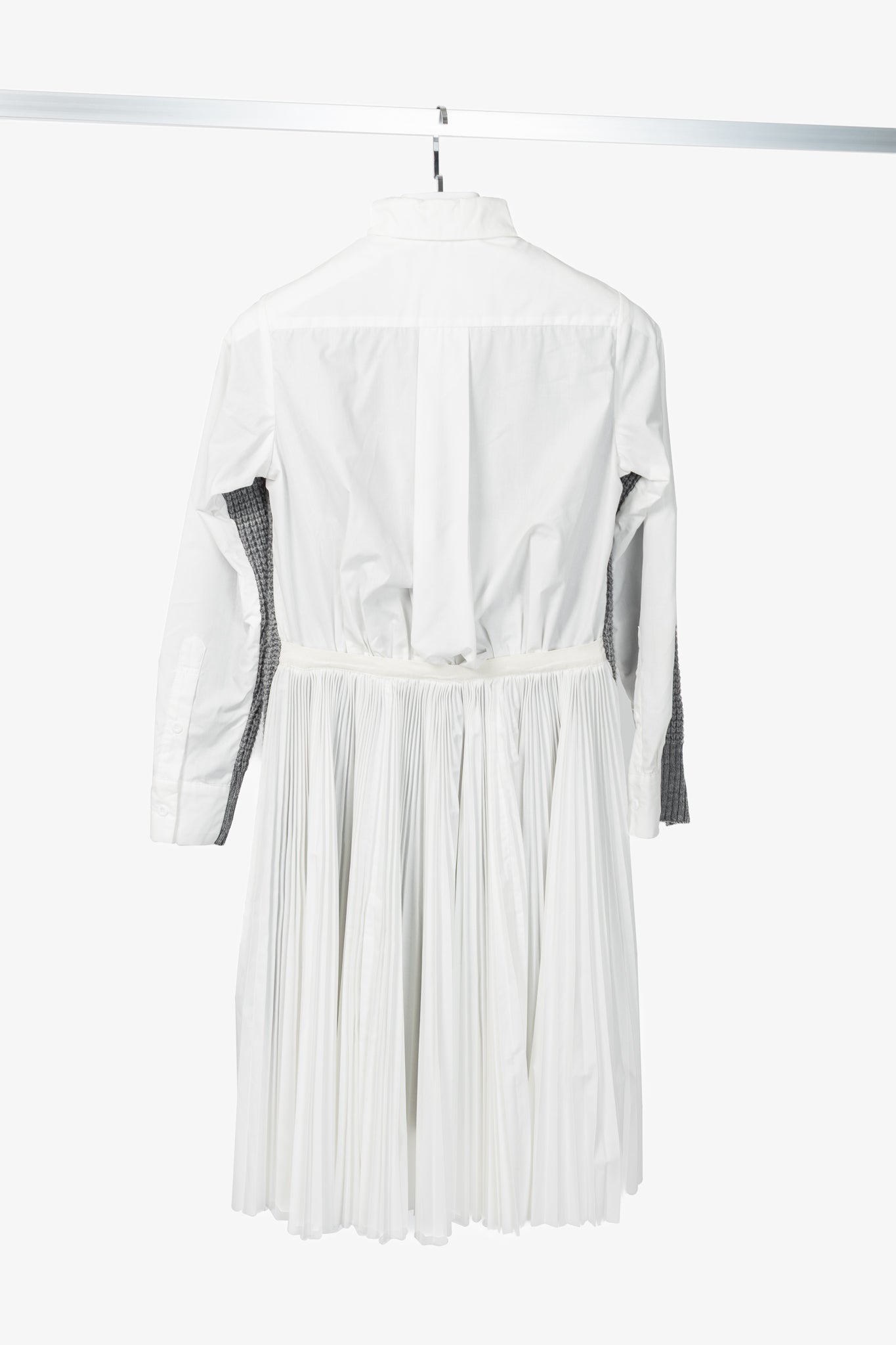 Sacai Grey & White Pleated-Back Sweater Shirt Dress