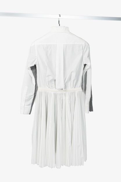 Sacai Grey & White Pleated-Back Sweater Shirt Dress