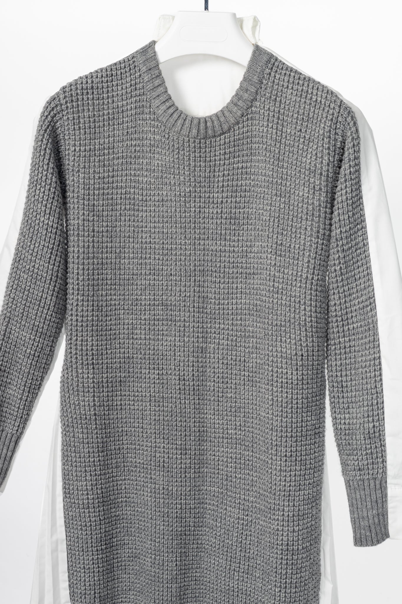 Sacai Grey & White Pleated-Back Sweater Shirt Dress