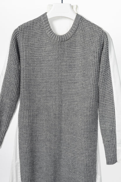 Sacai Grey & White Pleated-Back Sweater Shirt Dress
