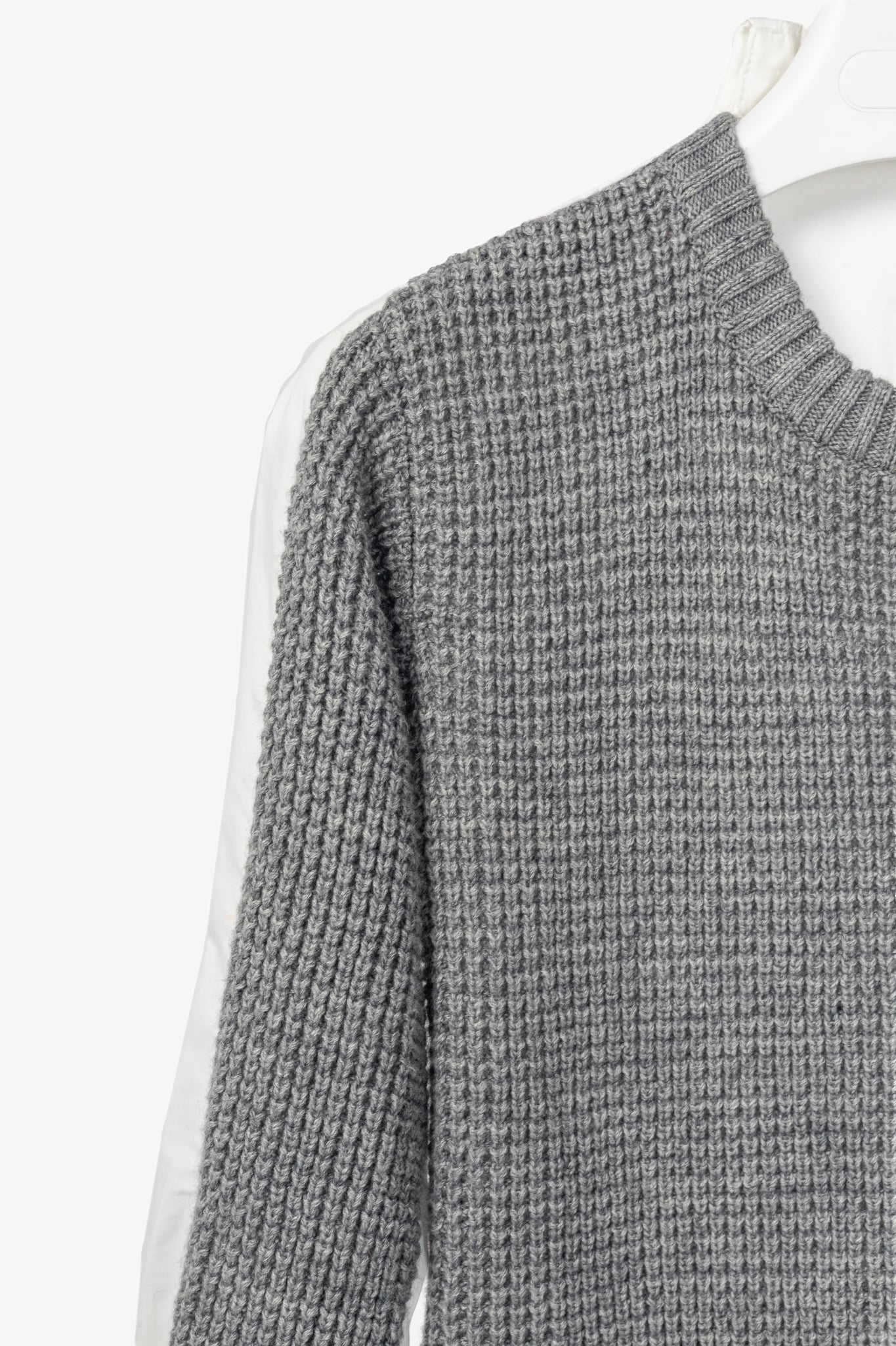 Sacai Grey & White Pleated-Back Sweater Shirt Dress