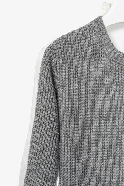 Sacai Grey & White Pleated-Back Sweater Shirt Dress