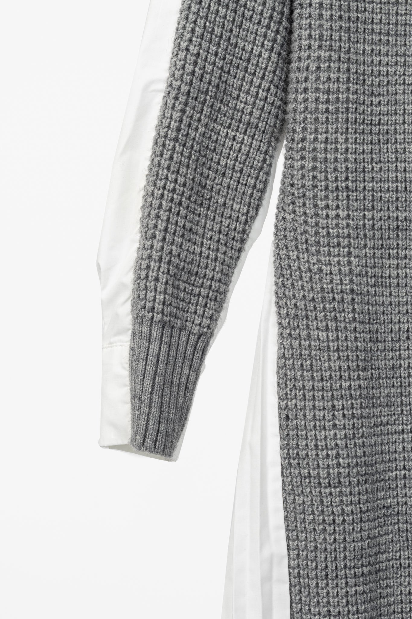 Sacai Grey & White Pleated-Back Sweater Shirt Dress