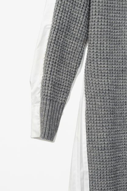 Sacai Grey & White Pleated-Back Sweater Shirt Dress