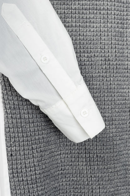 Sacai Grey & White Pleated-Back Sweater Shirt Dress