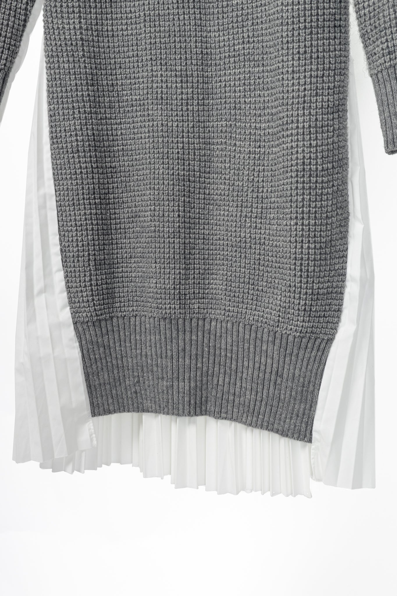 Sacai Grey & White Pleated-Back Sweater Shirt Dress