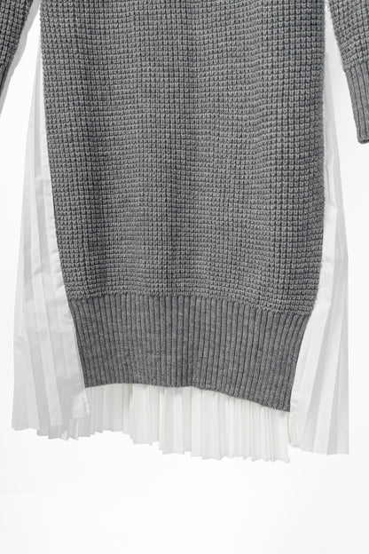 Sacai Grey & White Pleated-Back Sweater Shirt Dress