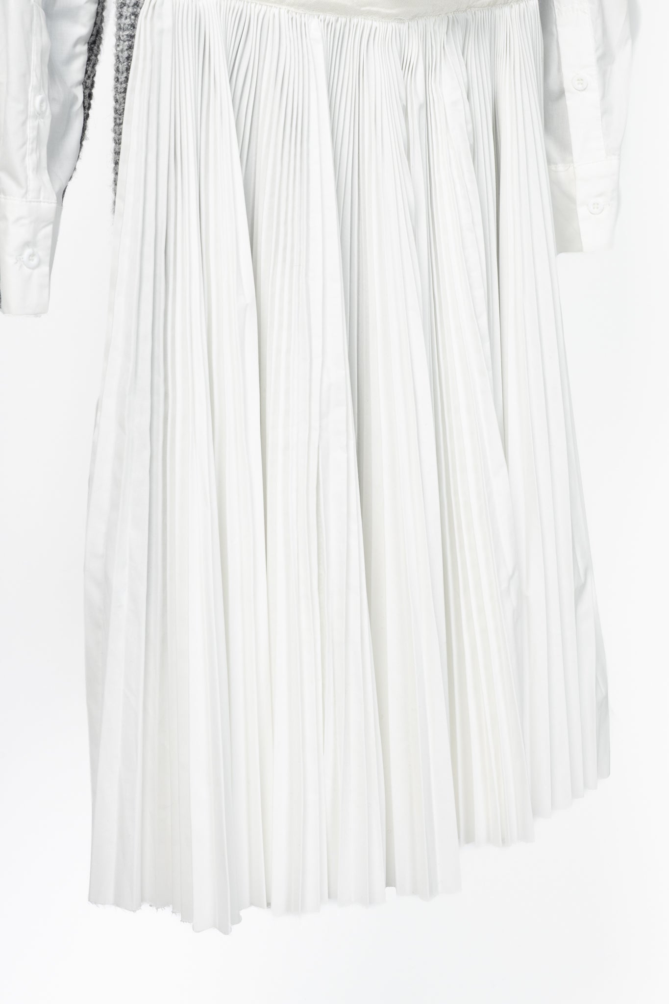 Sacai Grey & White Pleated-Back Sweater Shirt Dress