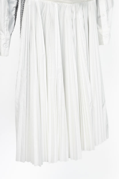 Sacai Grey & White Pleated-Back Sweater Shirt Dress