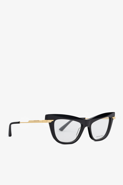 Bottega Veneta BV1266O Black Cat-Eye Gold-Tone Glasses
