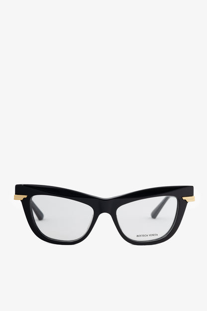 Bottega Veneta BV1266O Black Cat-Eye Gold-Tone Glasses