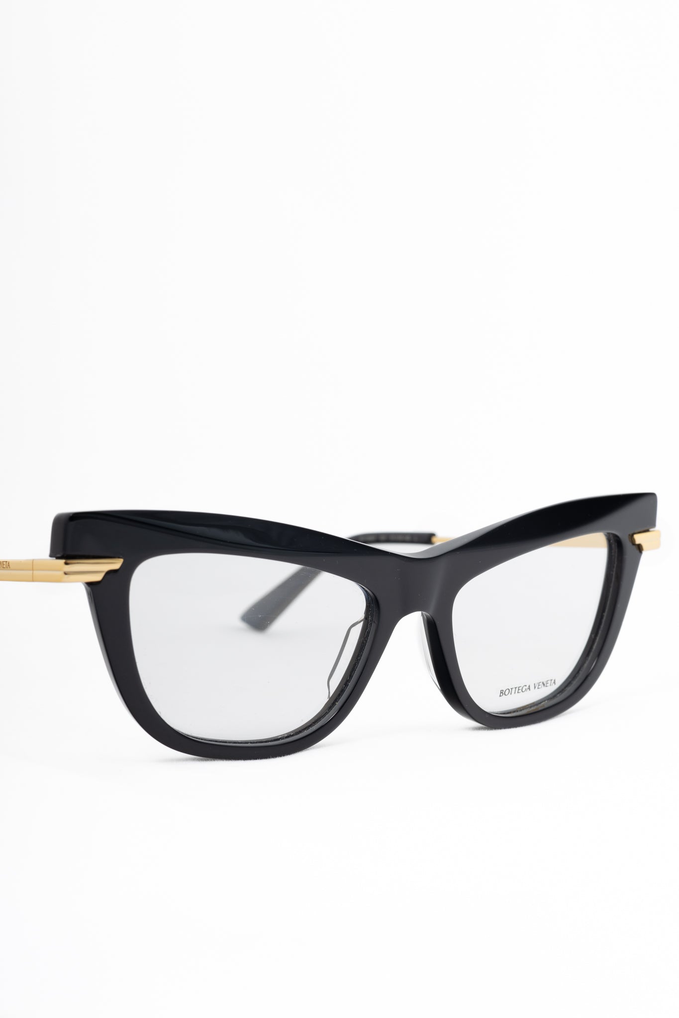 Bottega Veneta BV1266O Black Cat-Eye Gold-Tone Glasses
