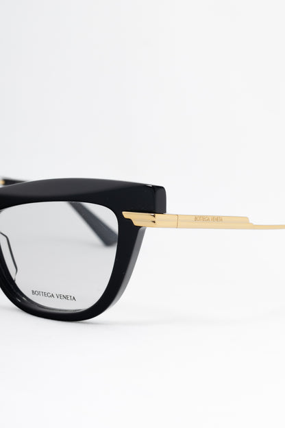 Bottega Veneta BV1266O Black Cat-Eye Gold-Tone Glasses