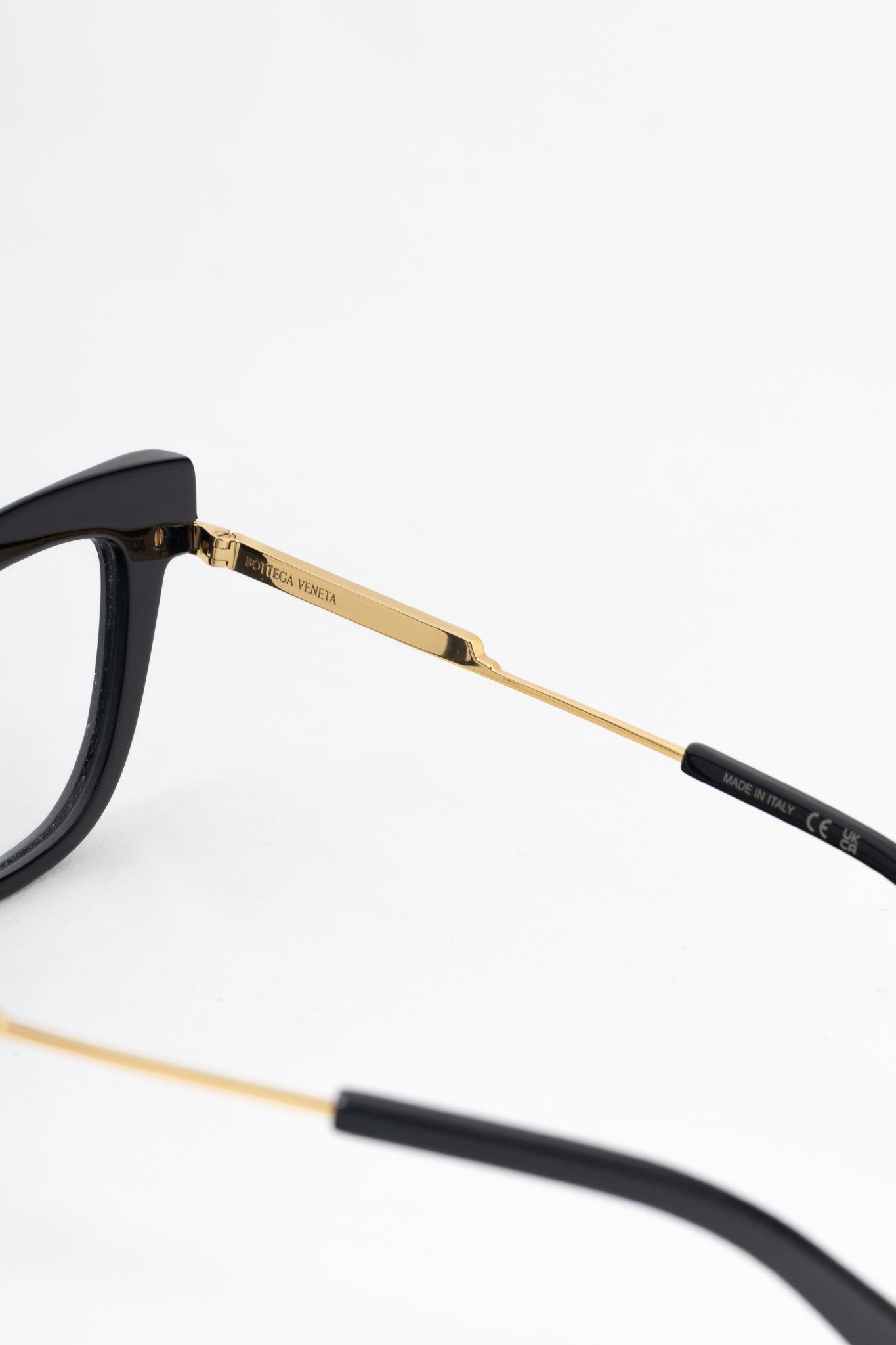Bottega Veneta BV1266O Black Cat-Eye Gold-Tone Glasses