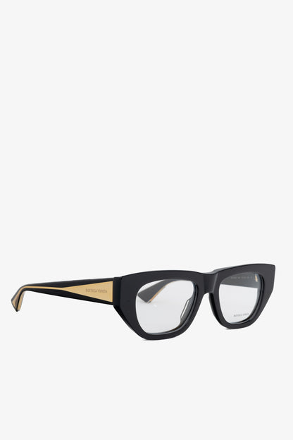 Bottega Veneta BV1279O Black Rectangular Gold-Tone-Arm Glasses