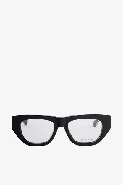 Bottega Veneta BV1279O Black Rectangular Gold-Tone-Arm Glasses