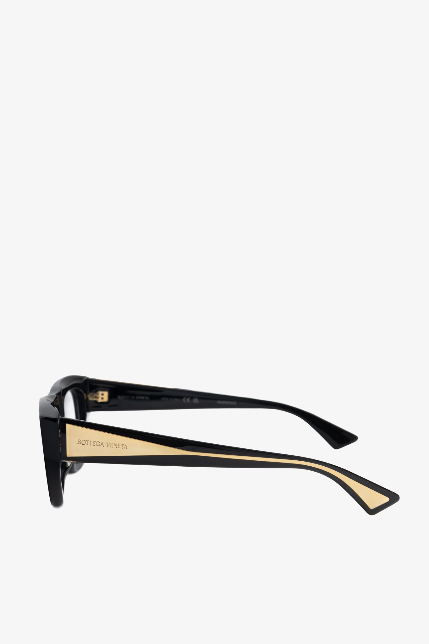 Bottega Veneta BV1279O Black Rectangular Gold-Tone-Arm Glasses