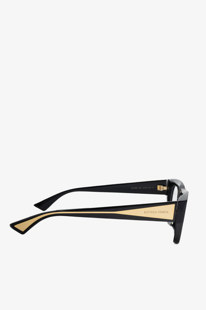 Bottega Veneta BV1279O Black Rectangular Gold-Tone-Arm Glasses