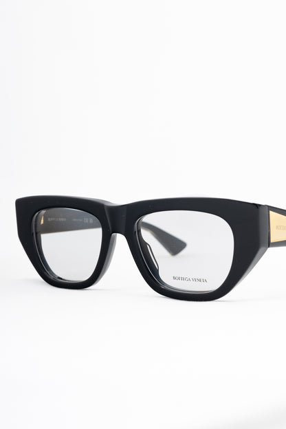 Bottega Veneta BV1279O Black Rectangular Gold-Tone-Arm Glasses