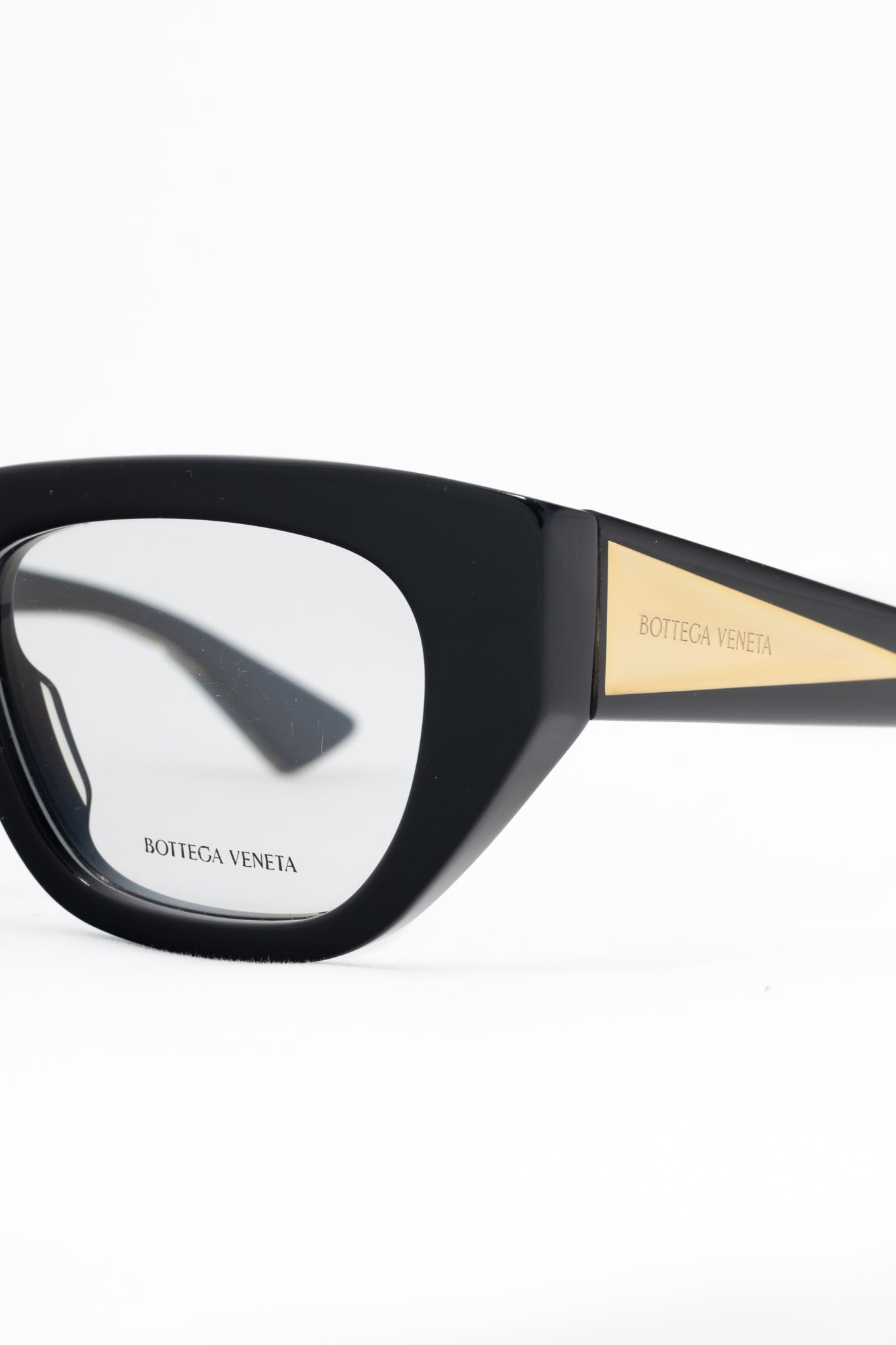 Bottega Veneta BV1279O Black Rectangular Gold-Tone-Arm Glasses