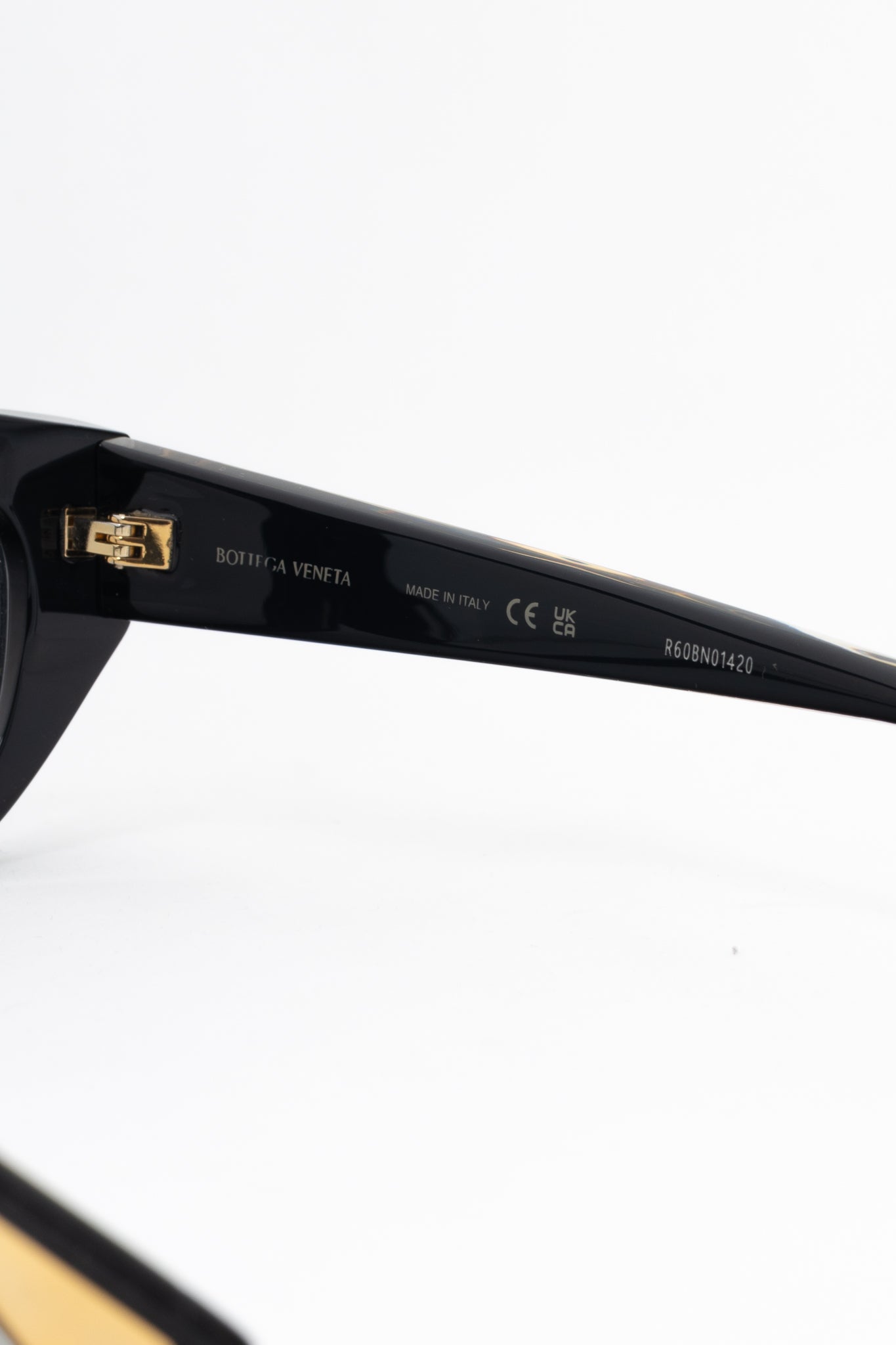 Bottega Veneta BV1279O Black Rectangular Gold-Tone-Arm Glasses
