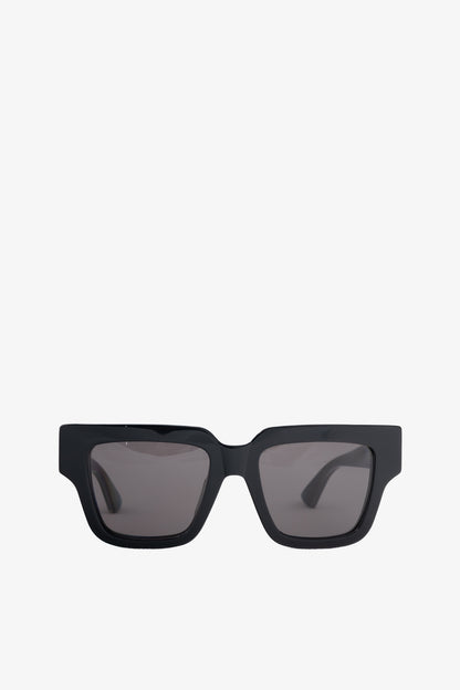 Bottega Veneta BV1276S Black Square Silver-Tone-Arm Sunglasses