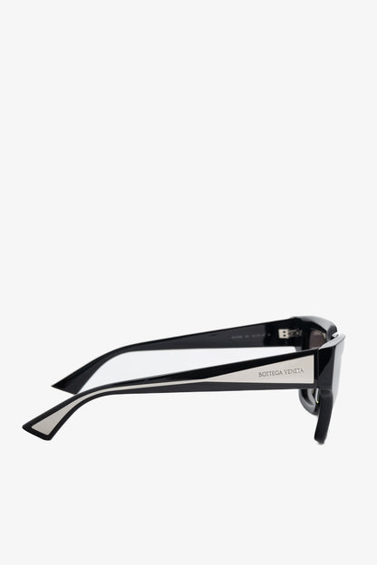 Bottega Veneta BV1276S Black Square Silver-Tone-Arm Sunglasses