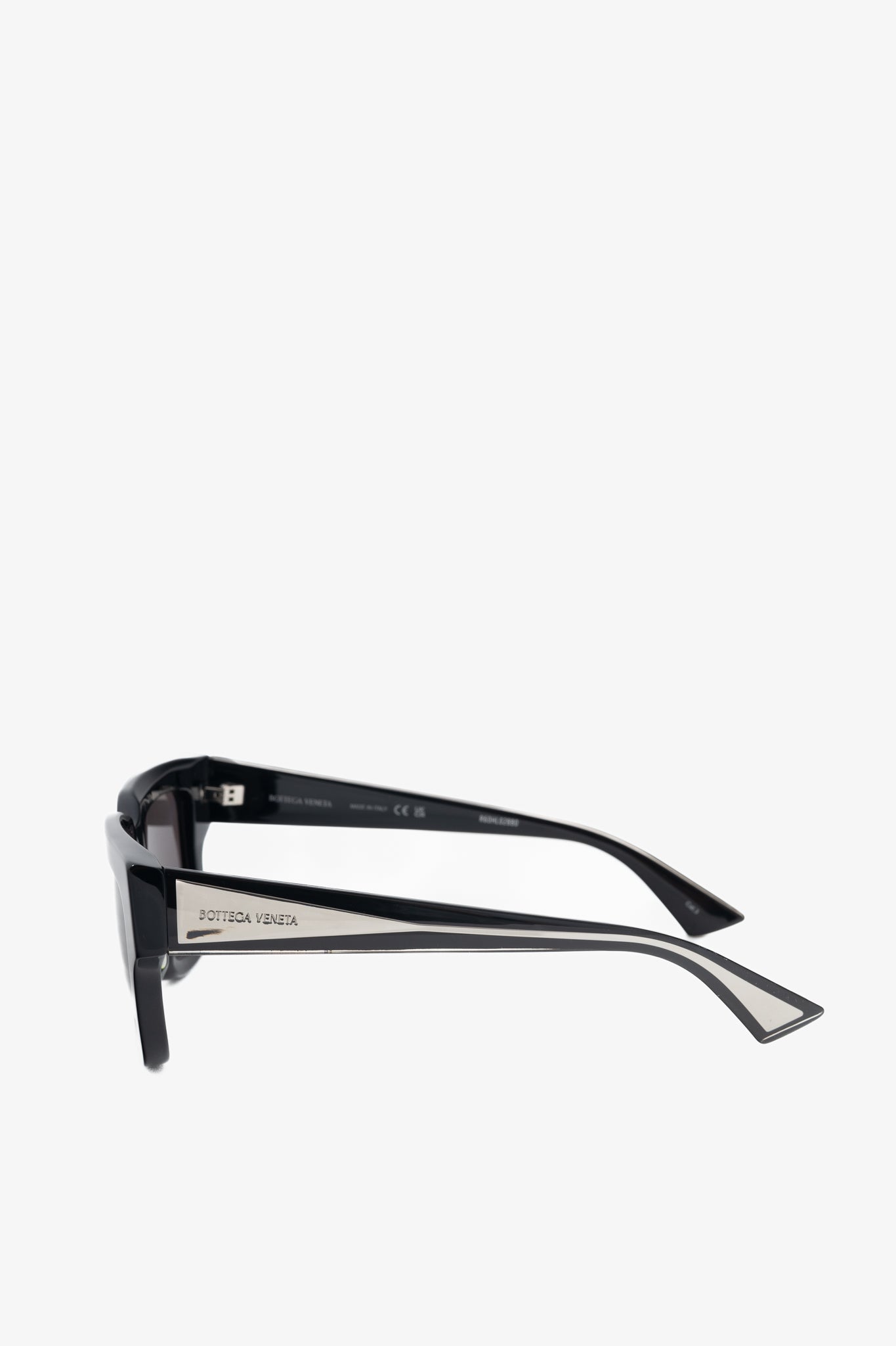 Bottega Veneta BV1276S Black Square Silver-Tone-Arm Sunglasses