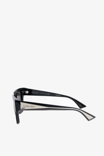 Bottega Veneta BV1276S Black Square Silver-Tone-Arm Sunglasses