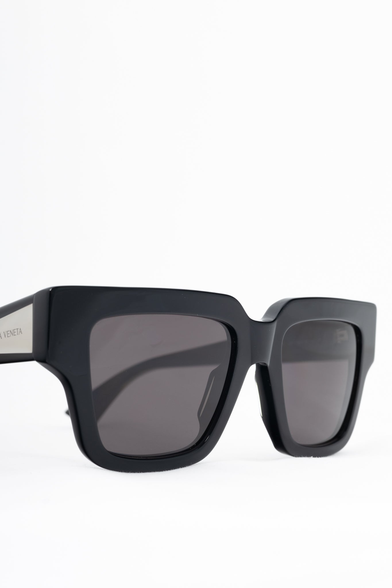 Bottega Veneta BV1276S Black Square Silver-Tone-Arm Sunglasses