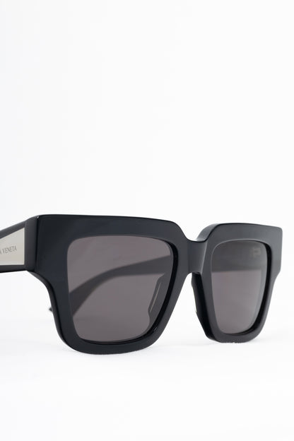 Bottega Veneta BV1276S Black Square Silver-Tone-Arm Sunglasses