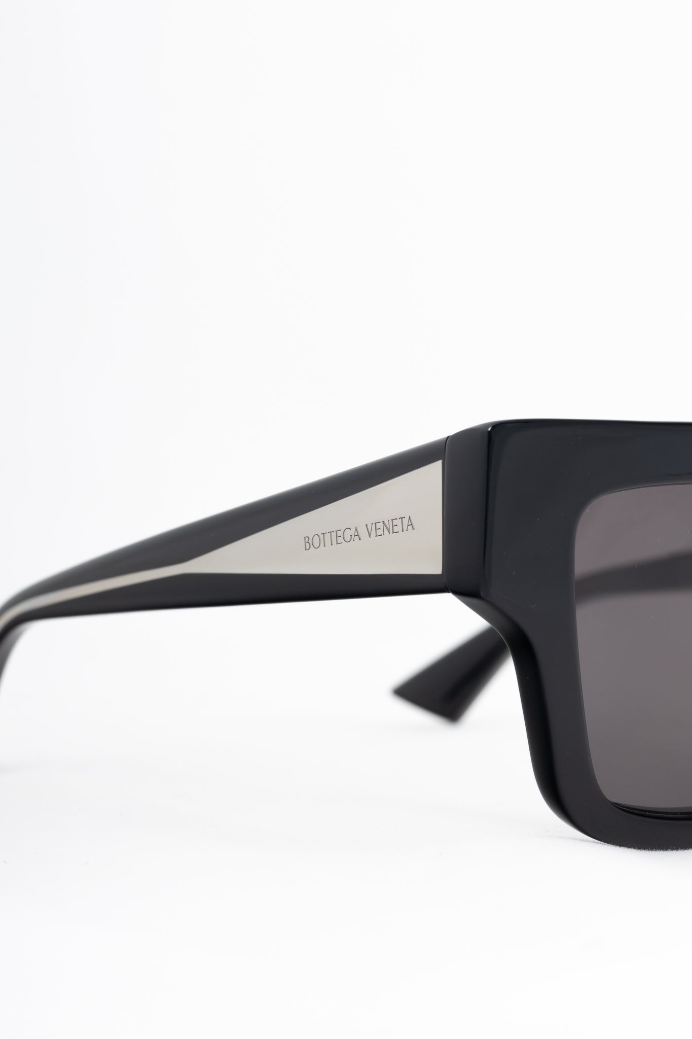 Bottega Veneta BV1276S Black Square Silver-Tone-Arm Sunglasses