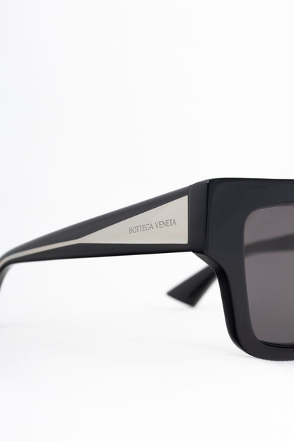 Bottega Veneta BV1276S Black Square Silver-Tone-Arm Sunglasses