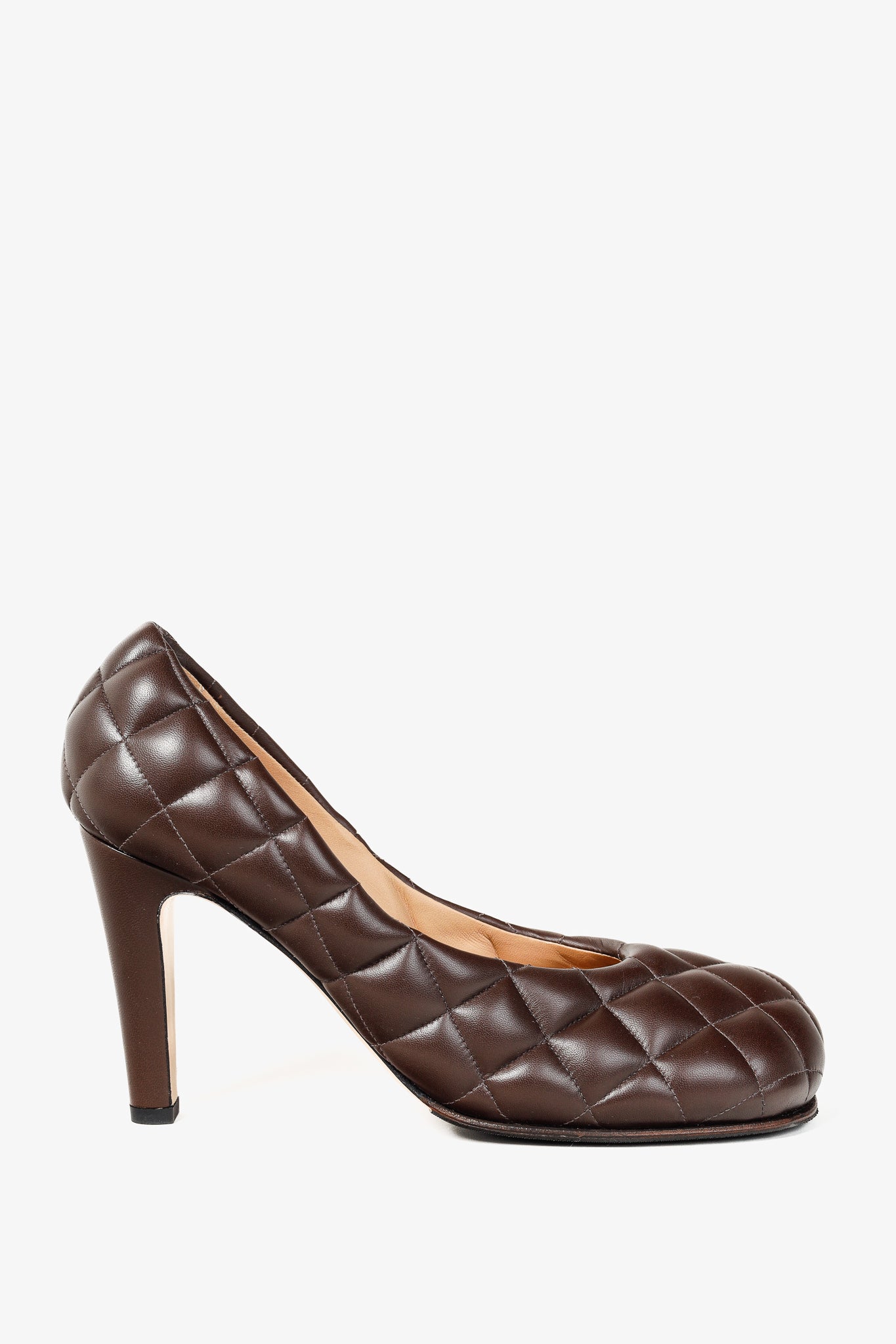 Bottega Veneta Chocolate Stitched Matelasse Nappa Dream Pumps